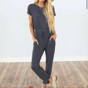 Shop Stevie Black and White Striped Romper Size Small